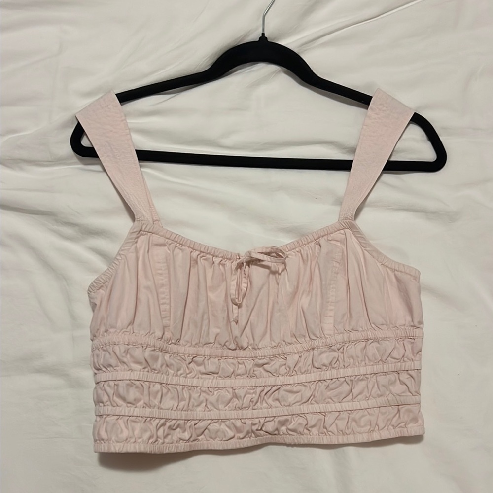 Aritzia Pale Blush Ruched Tie-Front Crop Tank